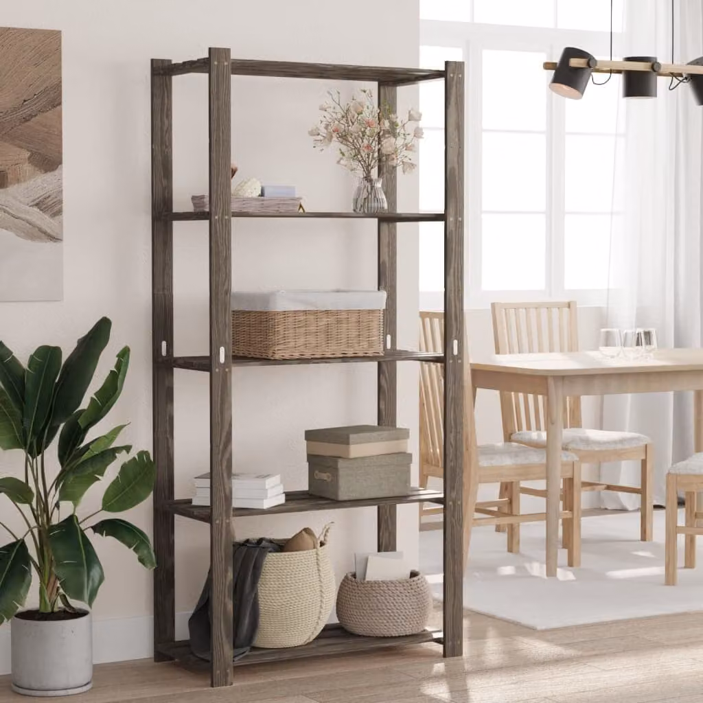 Scaffale a 5 Livelli vidaXL in Legno di Pino Grigio L: 80 cm, P: 38 cm, H: 170 cm