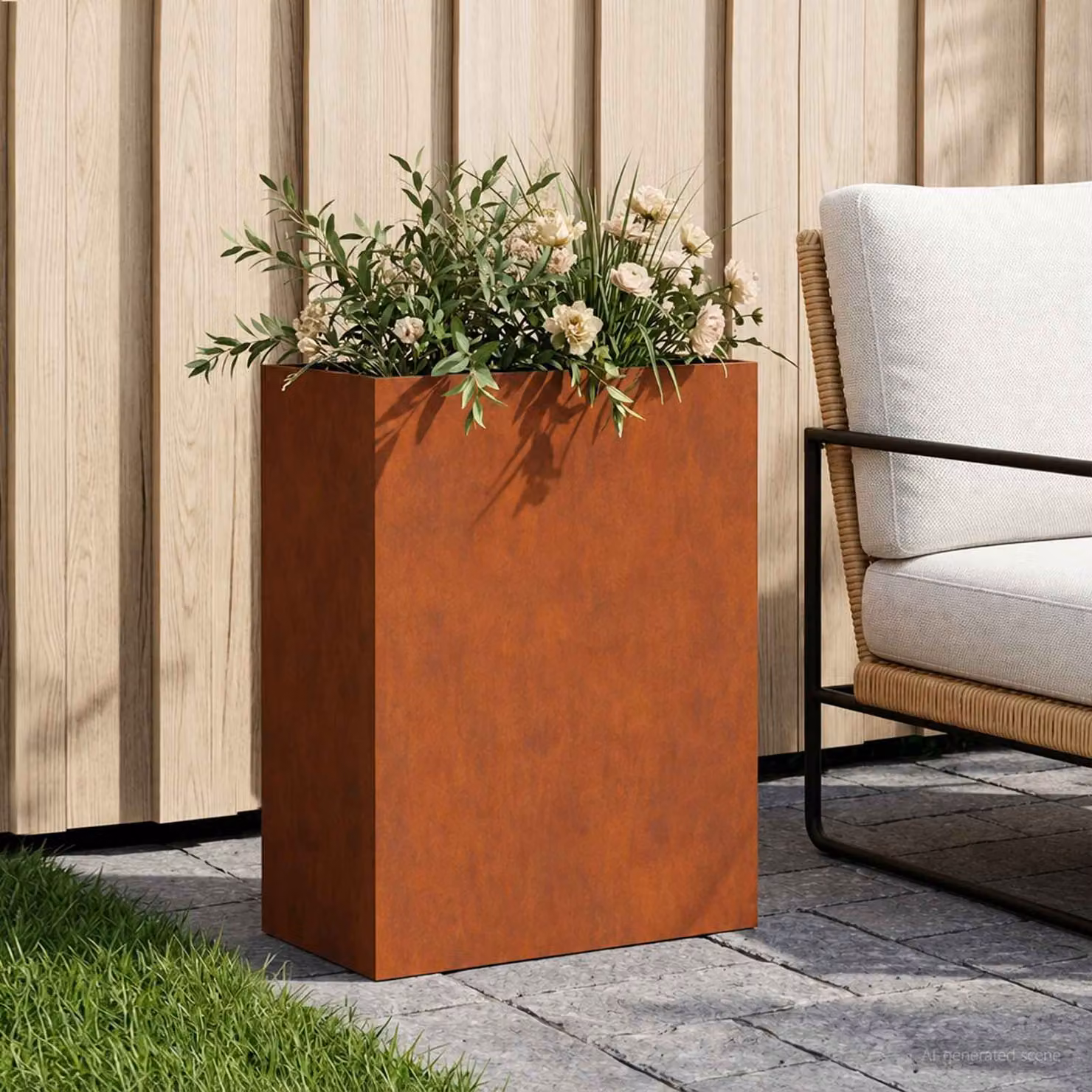 vidaXL Vaso da giardino in acciaio Corten marrone L: 40 cm, P: 20 cm, H: 50 cm