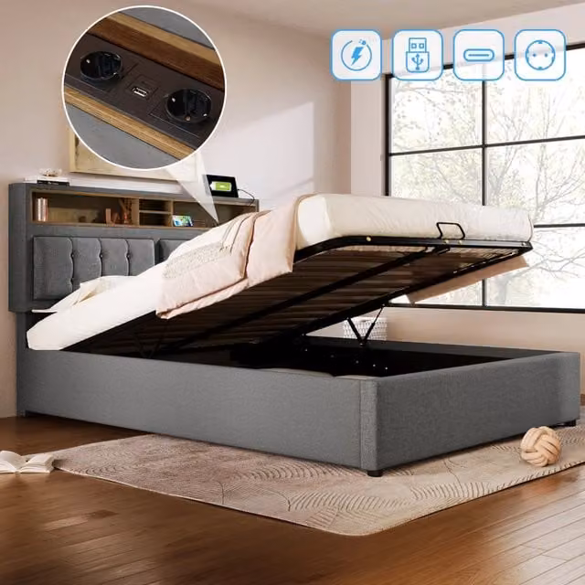 letto imbottito lino grigio 160x200 cm