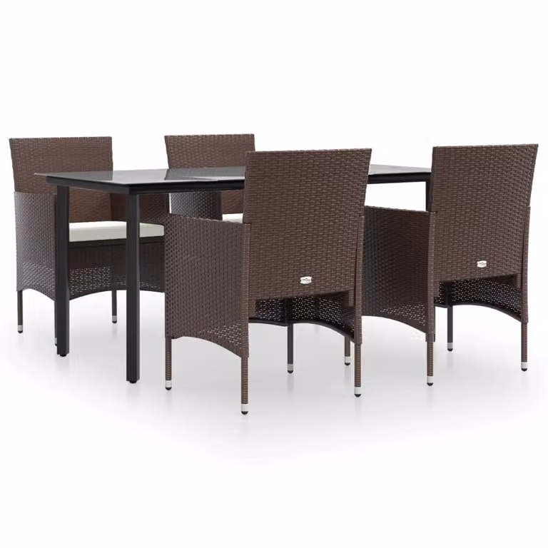 Set da Pranzo da Giardino 5 pz con Cuscini Marrone e Nero