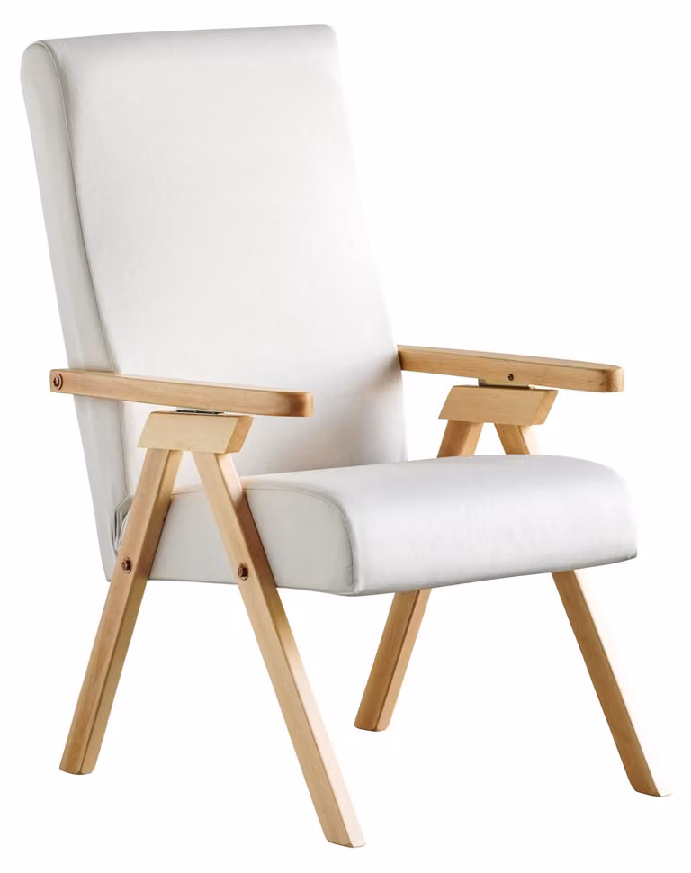 Poltrona ESSEGI in legno, modello Fiammta Relax, con funzione reclinabile naturale, rivestita in tessuto color pechino