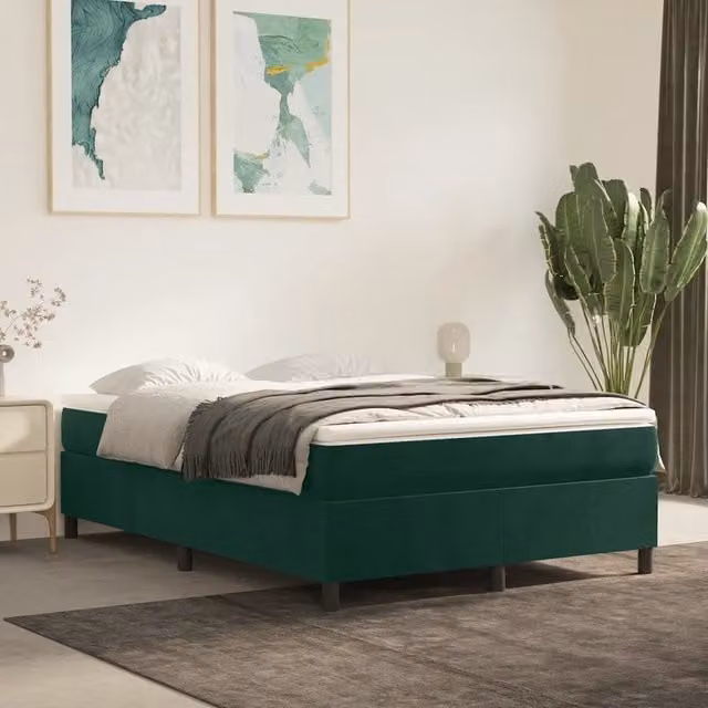 Struttura Letto a Rete a Molle-Giroletto in Velluto Verde Scuro L: 140 cm, P: 200 cm, H: 35 cm – 1