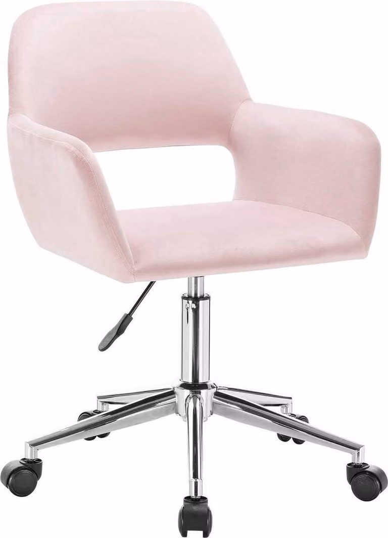 Sedia da ufficio Bolt Edge - Velluto rosa - Sedia ergonomica con braccioli e rotelle - Regolabile in altezza - Per adulti