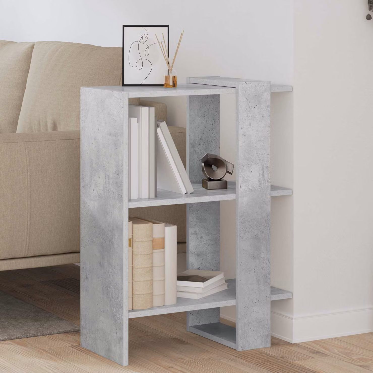Libreria vidaXL a 2 livelli in legno ingegnerizzato grigio, L 52 cm x P 25 cm x H 71,5 cm