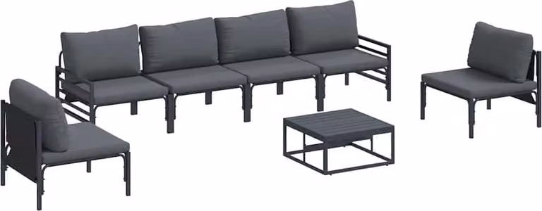 Set Divano da Giardino con cuscino 7 pcs Nero Acciaio