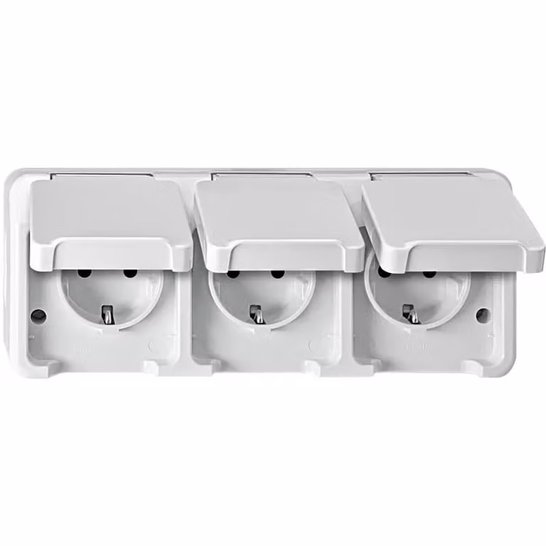 Merten MEG2390-8019 Presa a tre vie con contatto di terra, disposizione orizzontale con protezione tattile, bianco polare, AQUASTAR