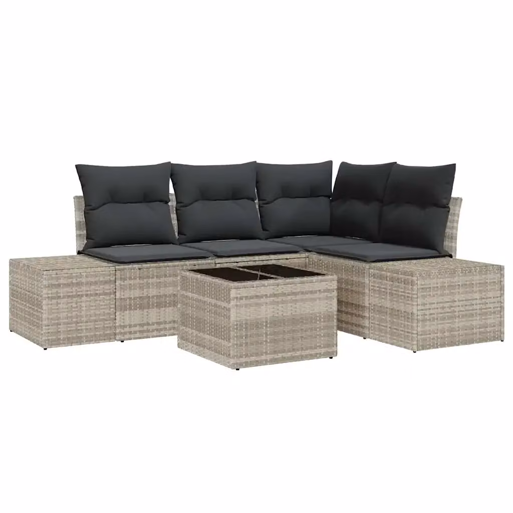 Set Divano da Giardino vidaXL a 5 Pezzi in Polyrattan Grigio con Tavolino e Cuscini Imbottiti – 2
