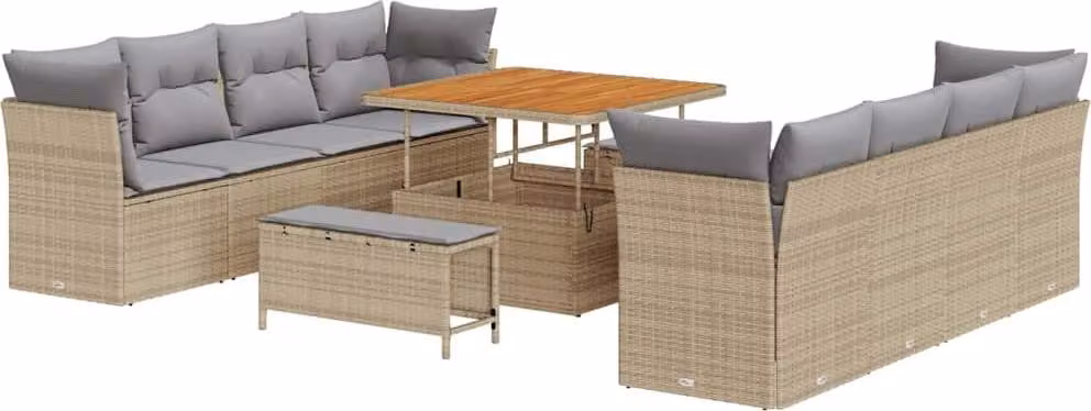 Set Divano da Giardino 11 pcs Beige polyrattan