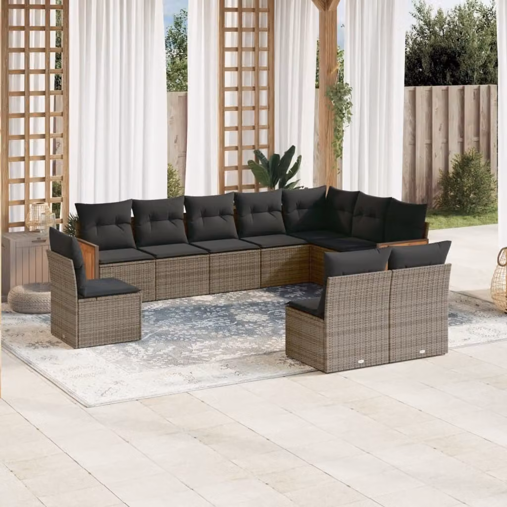 Maison Exclusive - Set Divano da Giardino 10 pz con Cuscini Grigio in Polyrattan