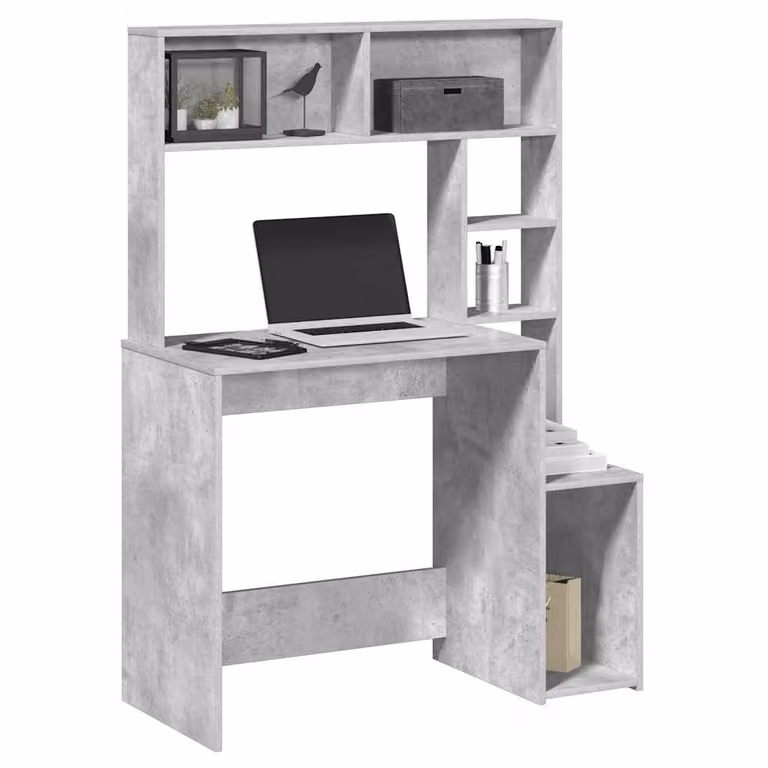 Scrivania con mensole vidaXL moderna in legno e MDF, colore grigio, L 100 cm x P 45 cm x H 140 cm
