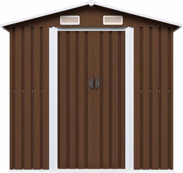 Capanno Attrezzi da Giardino Marrone 204x132x186 cm in Acciaio
