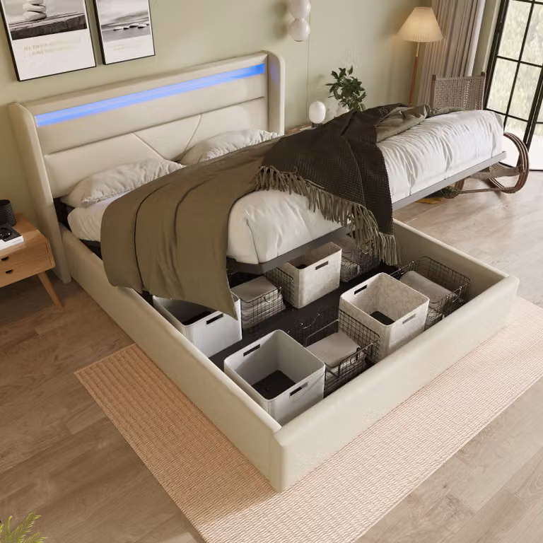 Letto a molle Sweiko Letto imbottito Letto matrimoniale 160x200cm con illuminazione LED Letto contenitore Bianco (senza materasso)