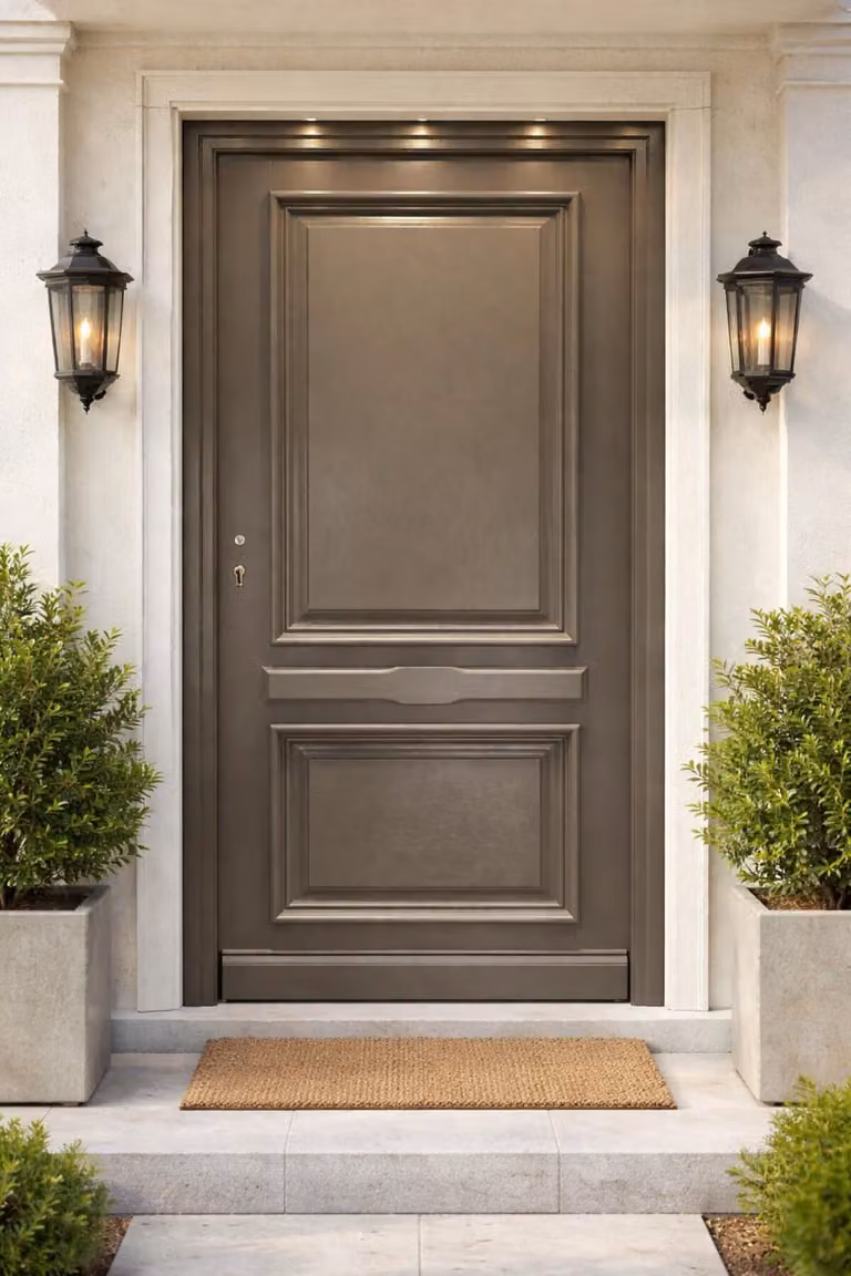 Porta d'ingresso in legno pieno Cassy grigio quarzo, H.215xL.90 cm, lato pannello dritto, maniglia, cilindro GD MENUISERIES