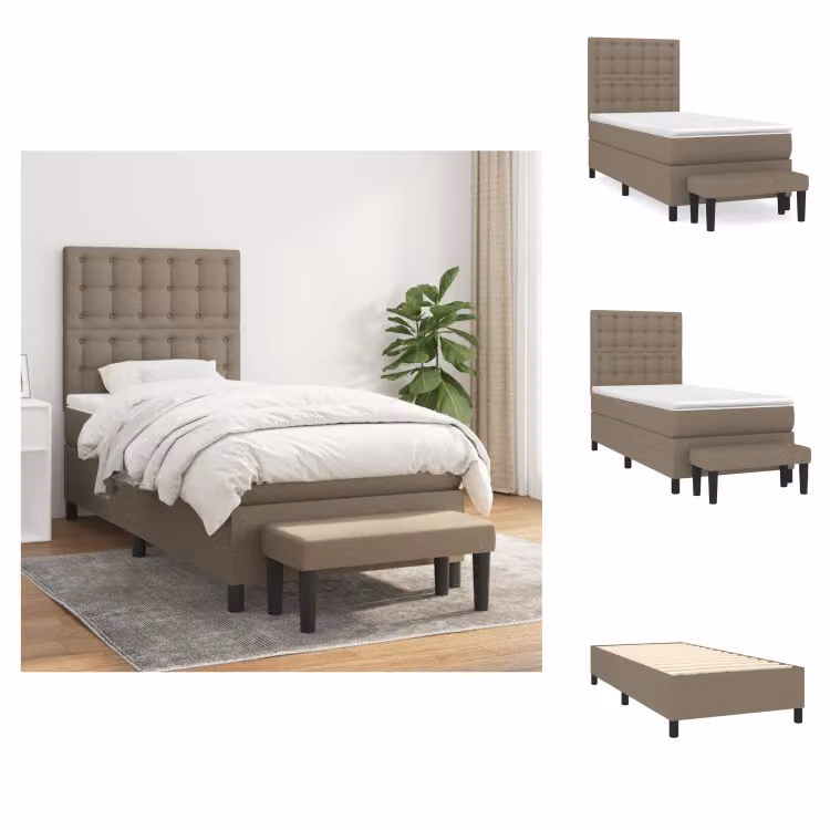vidaXL Letto a molle con materasso in tessuto taupe 100x200 cm - Letti e strutture letto