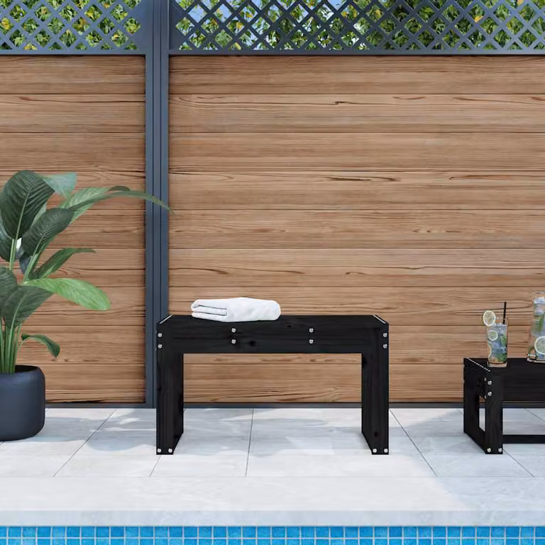 vidaXL Panca da Giardino in Legno di Pino Nero L: 80 cm, P: 38 cm, H: 45 cm