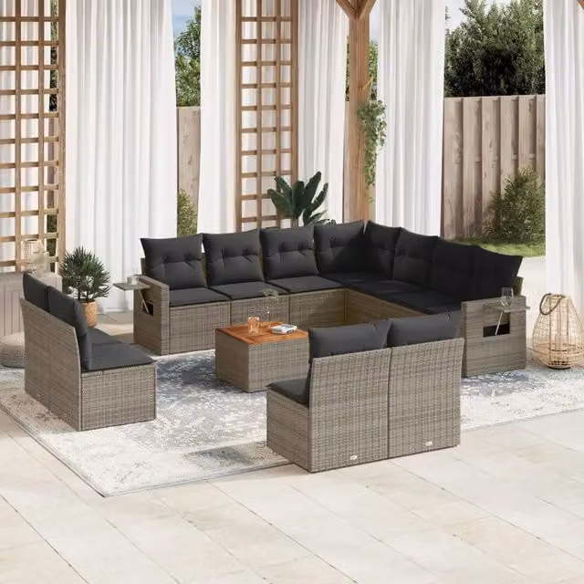 Set di divani da giardino VIDAXL in polyrattan grigio con cuscini, composizione a forma di U per 12 persone – 1