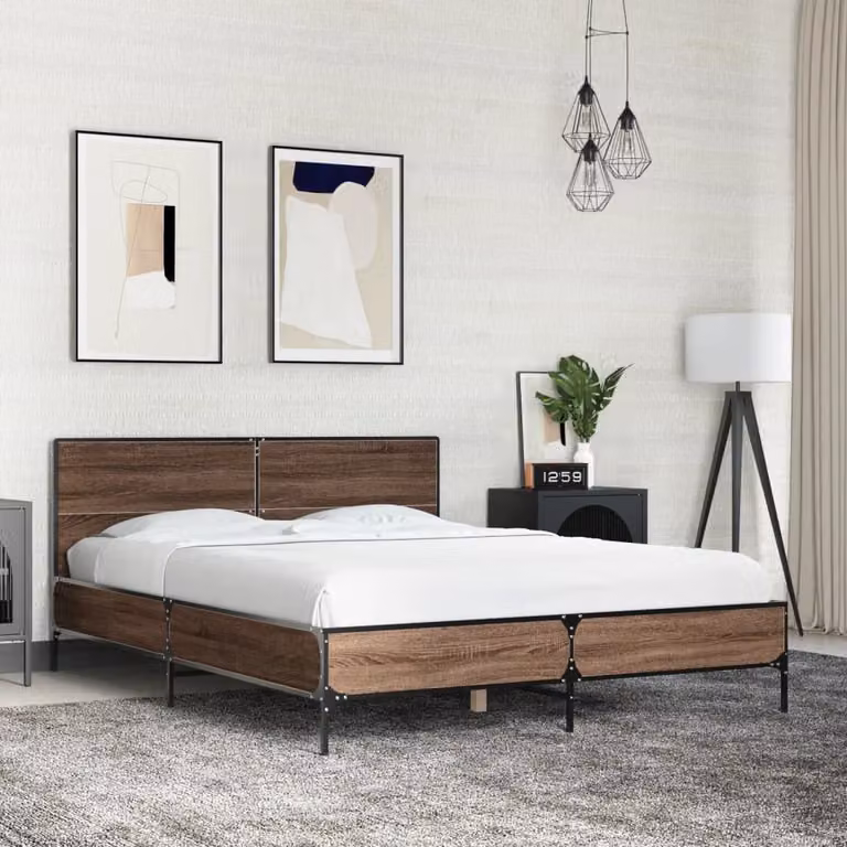 Giroletto vidaXL in legno e metallo color rovere marrone L/P/H: 200 x 140 x 80 cm