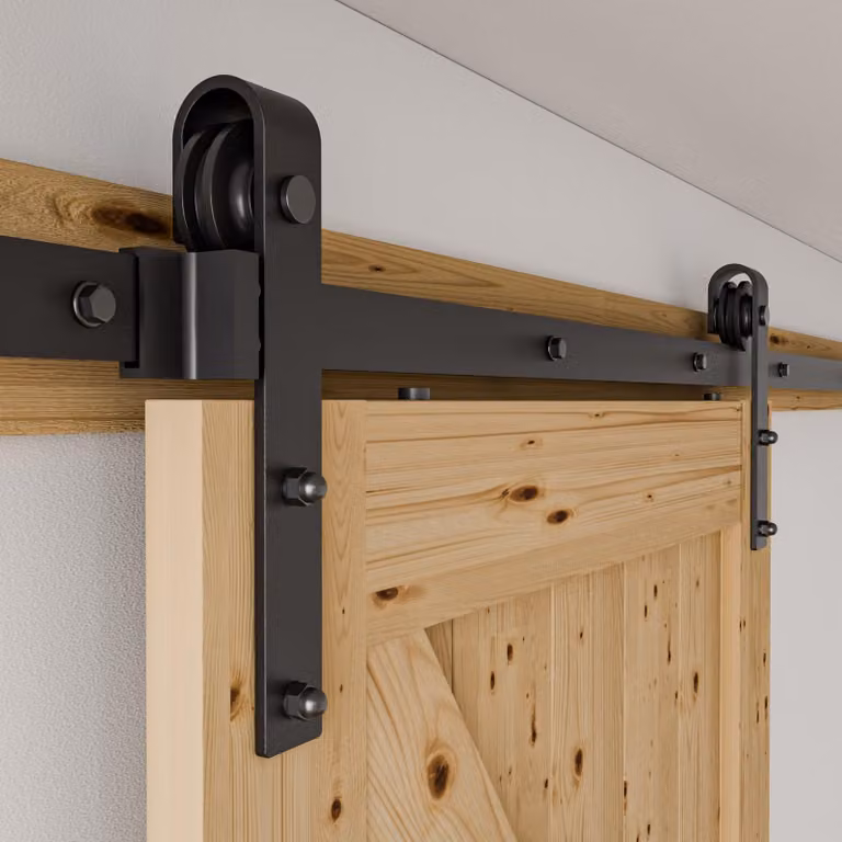 Kit per porta scorrevole, altezza 183 cm, modello J, guida scorrevole, colore nero