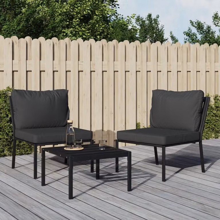 Set di 2 sedie da giardino vidaXL in acciaio con cuscini grigi e neri L/P/H: 60 x 35 x 79 cm