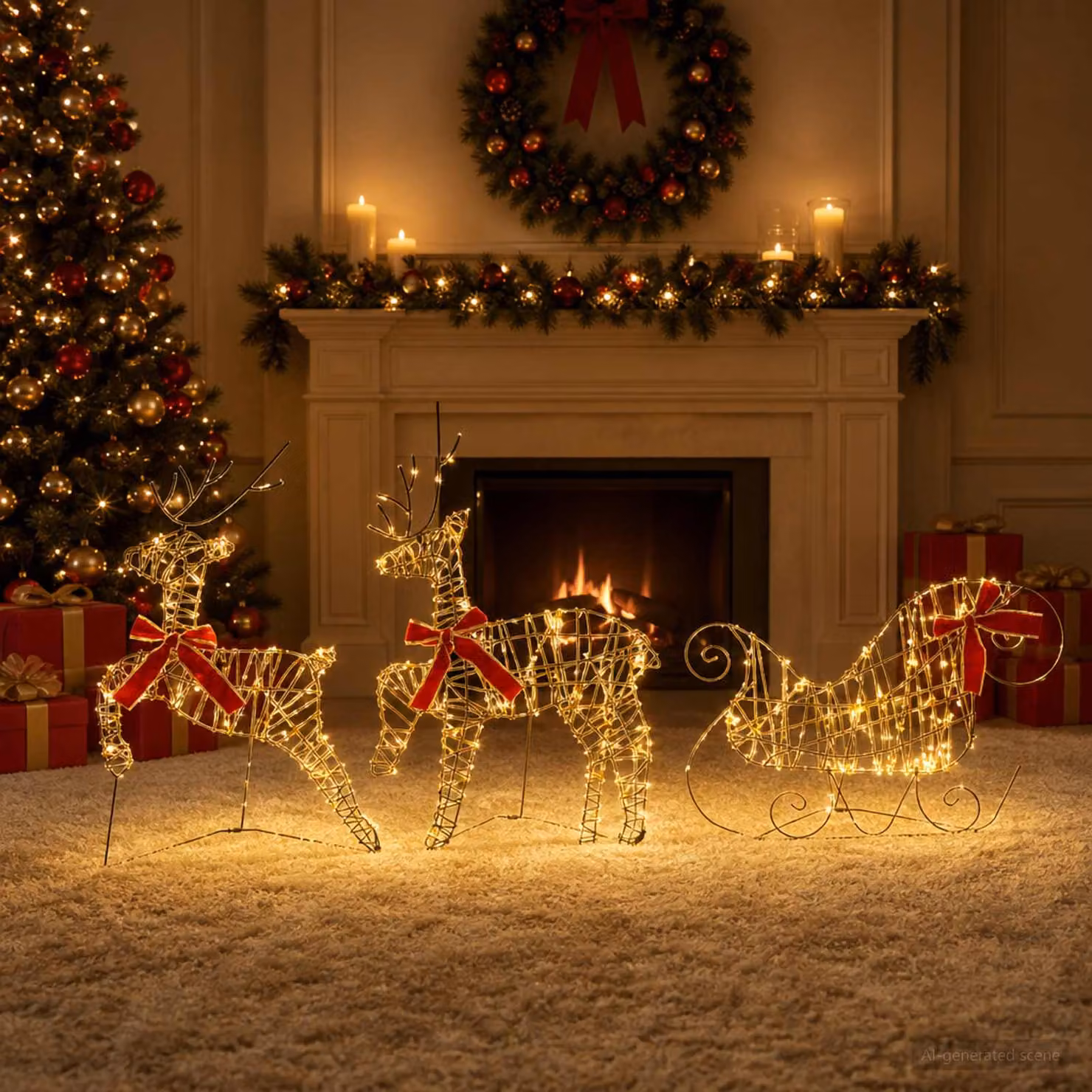 vidaXL Renna di Natale con slitta 3 pz 60 LED Bianco caldo
