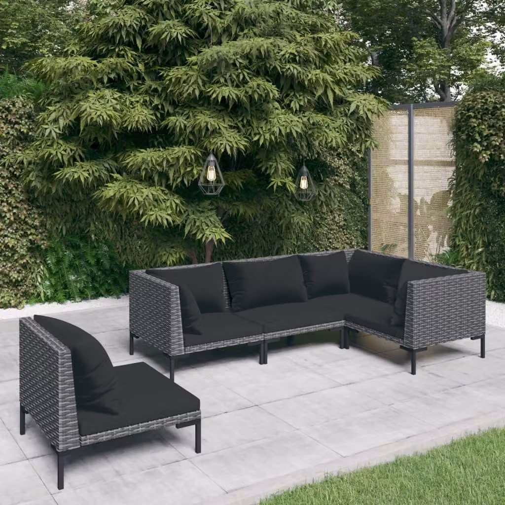Maison Exclusive - Set da giardino da 5 pezzi con cuscini in polyrattan grigio scuro