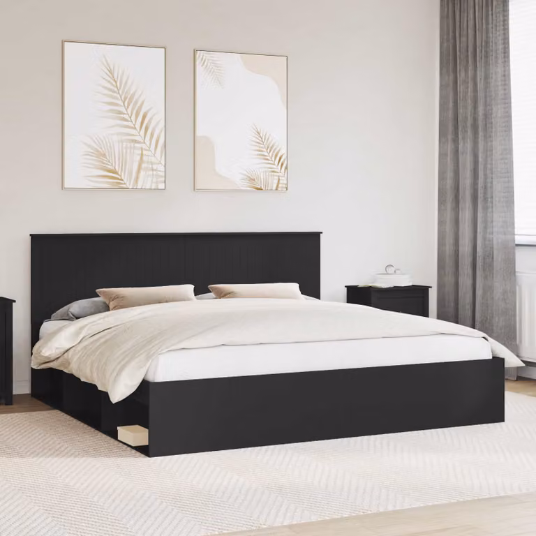 Struttura del letto moderna vidaXL in pino massello nero L 200 x P 200 x H 210 cm