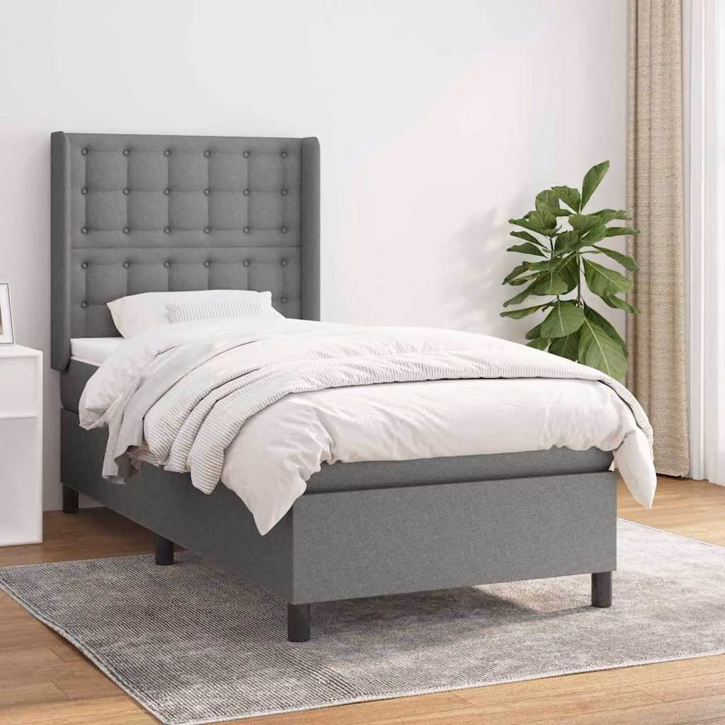 vidaXL Giroletto a Molle con Materasso Ibrido in Tessuto Grigio e Bianco L/P/H: 200 x 100 x 128 cm – 1