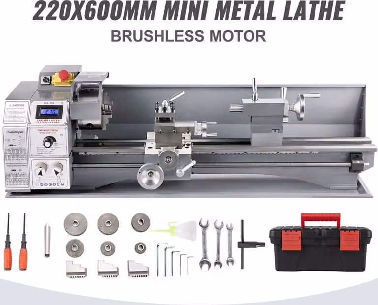 Mini tornio 220x600mm - Tornio per metalli 750W - Mini tornio preciso per la lavorazione dei metalli - Facile da usare
