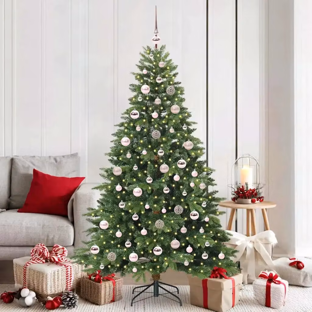 Albero di Natale artificiale moderno verde in PE e PVC con 300 LED luce bianca calda, Altezza: 180 cm – 2
