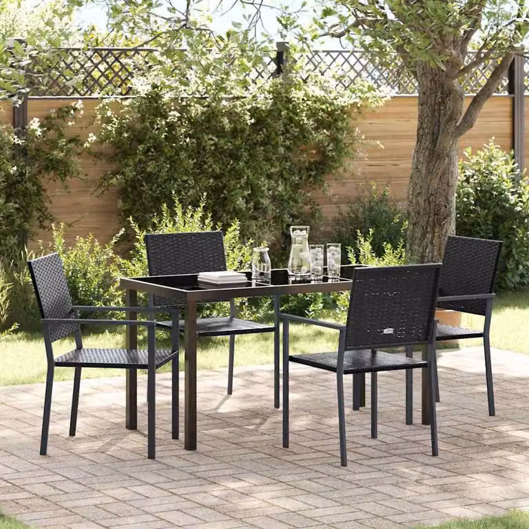 Maison Exclusive - Set da pranzo per esterno, 5 pezzi, rattan sintetico PE nero