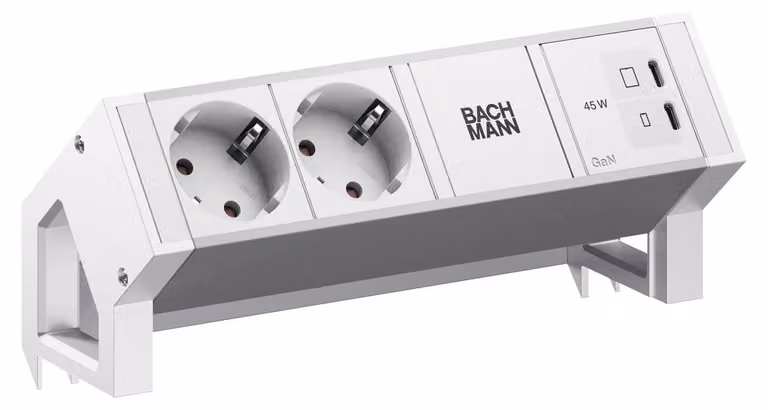 BACHMANN DESK2 ALU BIANCO 2xCEE7/3, 1xUSB C/C 45 W L=0,2 m RAL9010