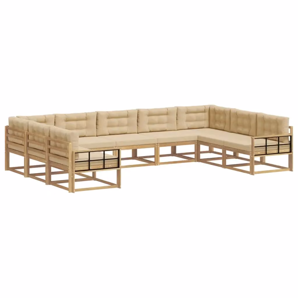 Set di divani da esterno a L vidaXL in legno di acacia con cuscini, Bianco e Beige – 2