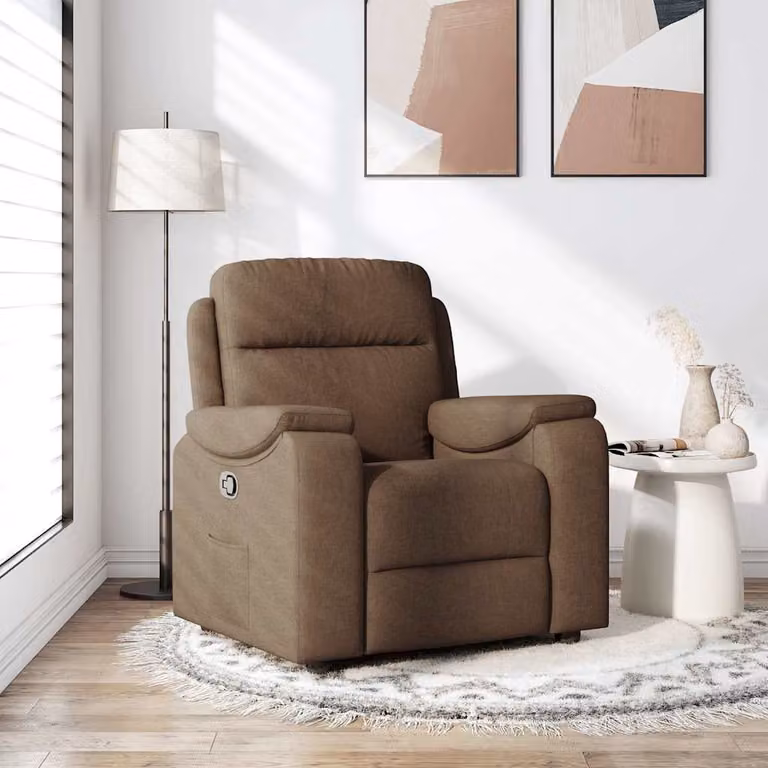 vidaXL Poltrona Reclinabile Relax in Tessuto Marrone con Braccioli e Regolazione Manuale
