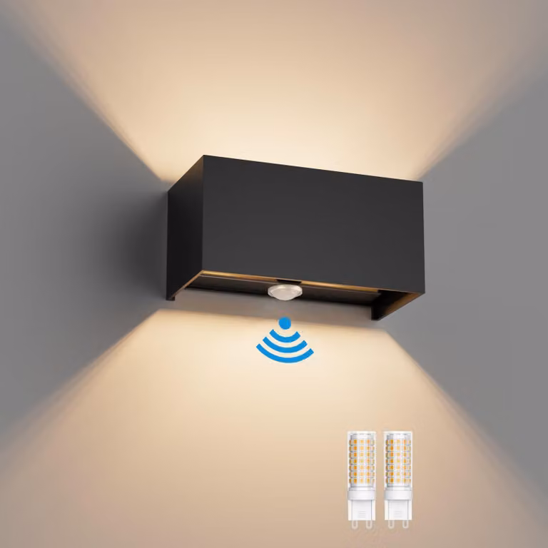 Lampada da parete esterna da 18W con sensore di movimento, 3000K, attacco G9, colore nero