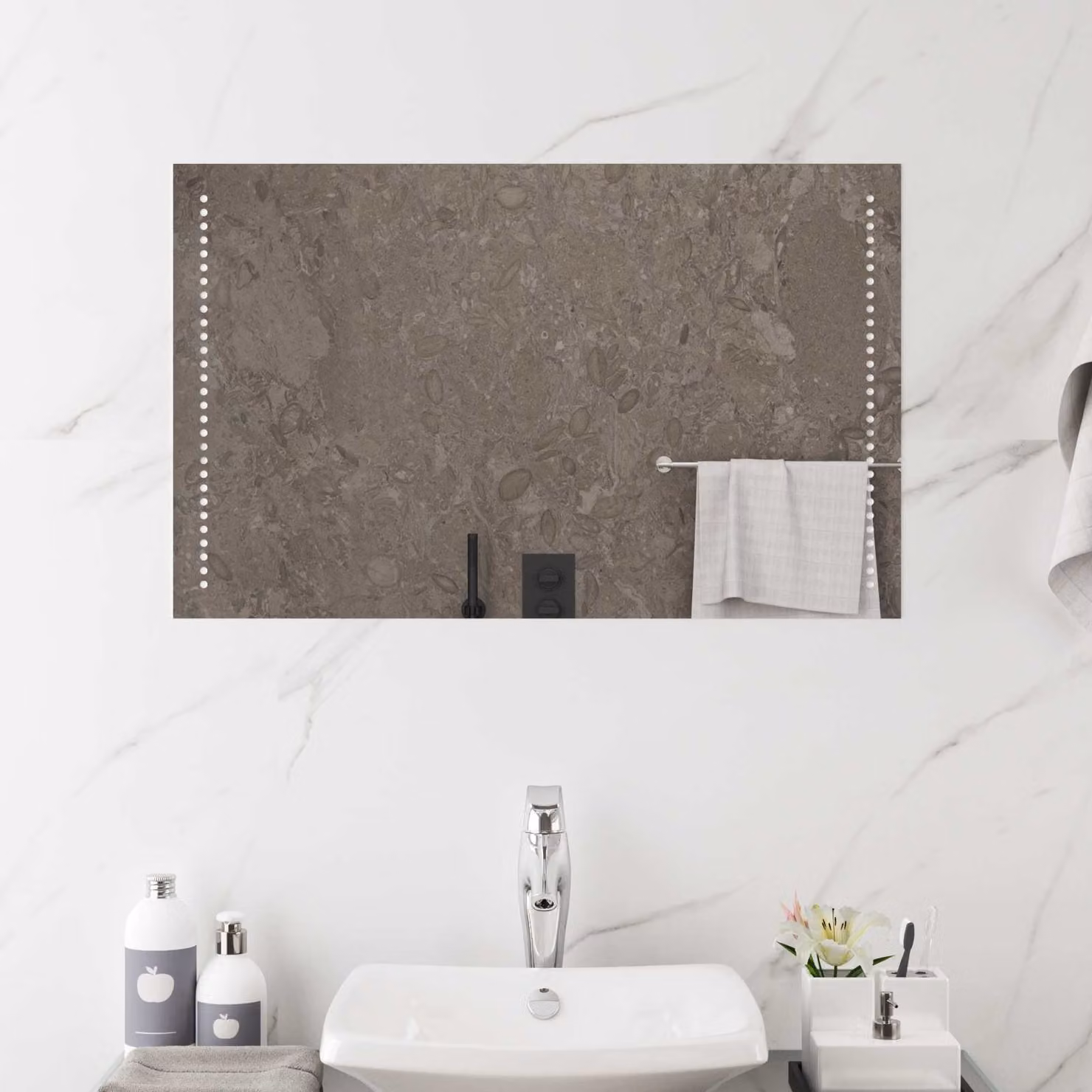 Specchio da bagno con LED vidaXL in vetro temperato trasparente, L: 80 cm, H: 50 cm