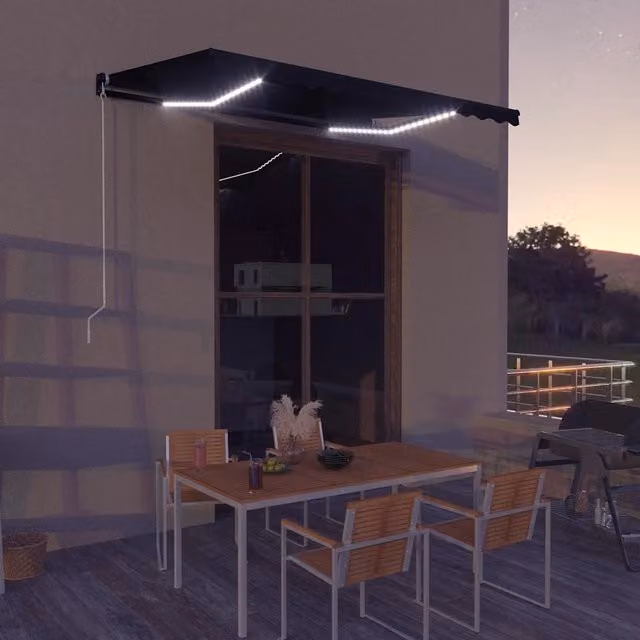 Tenda da Sole Retrattile Manuale con LED-Tenda parasole per Patio 350x250 cm Antracite 752509