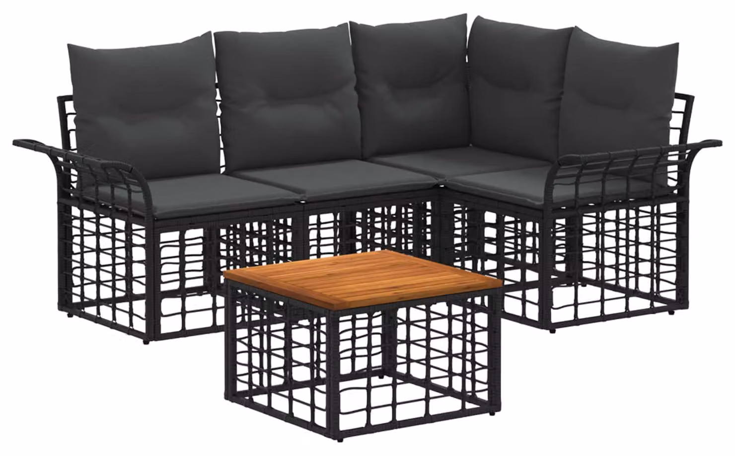 Set di divani da esterno 5 pcs Nero e Grigio scuro Poliestere