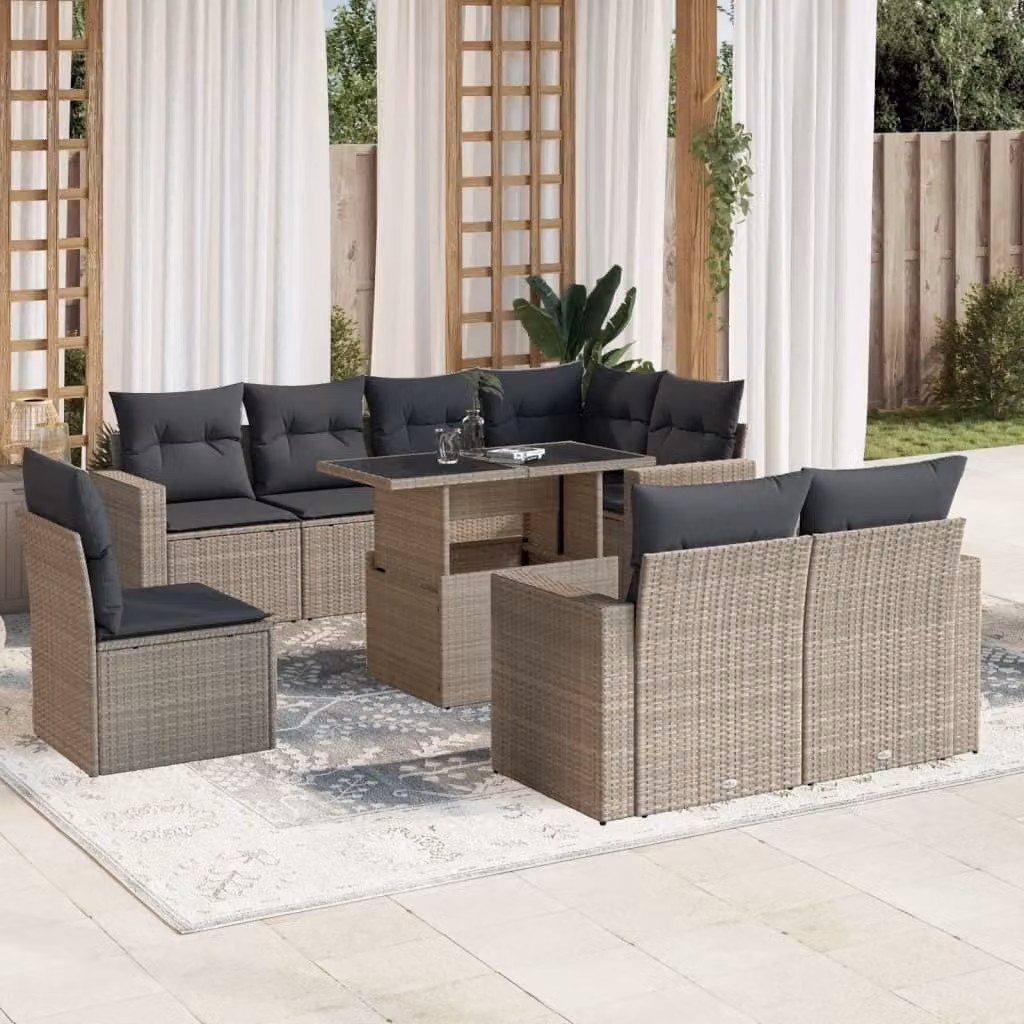 Maison Exclusive - Set Divano da Giardino 9pz con Cuscini Grigio Chiaro Polyrattan