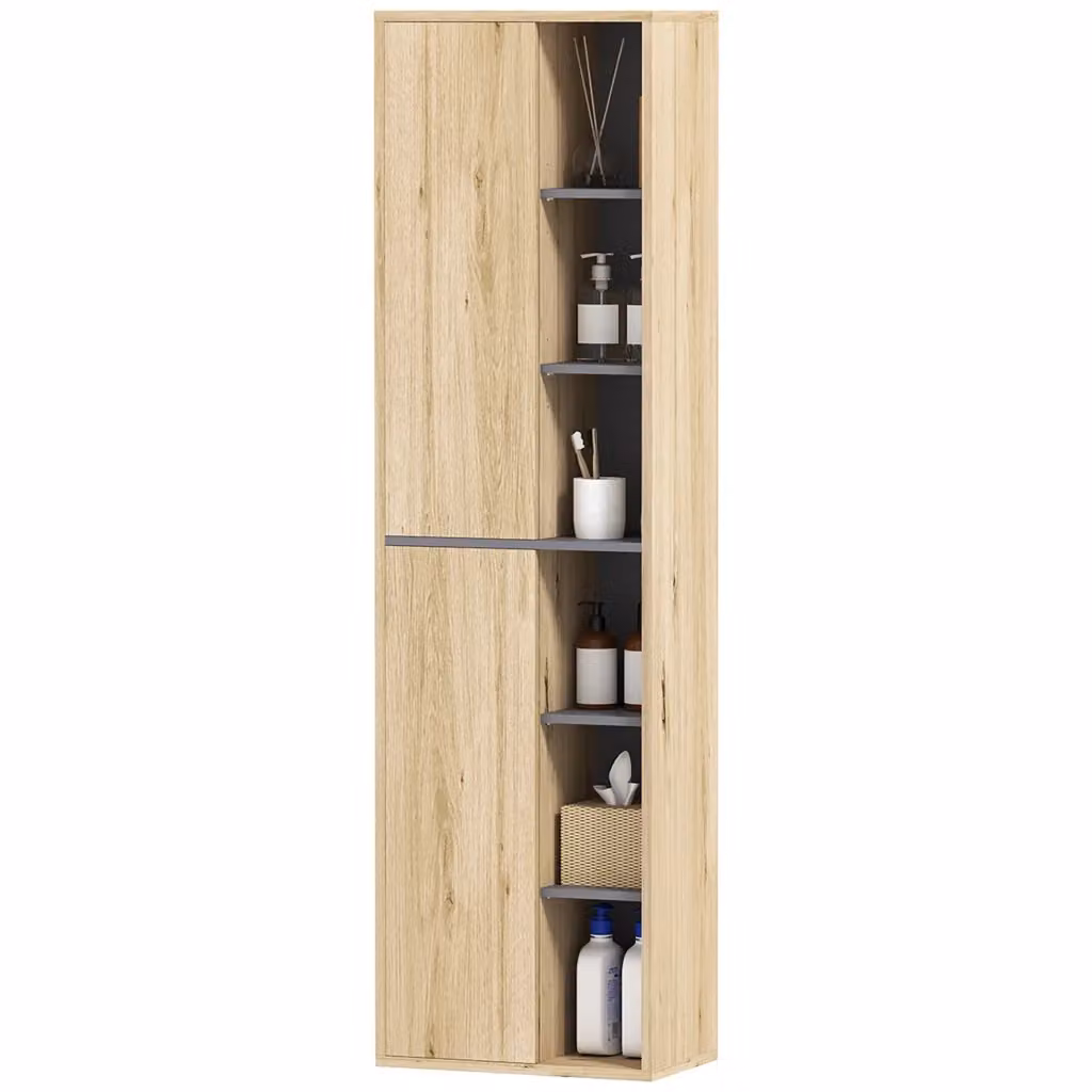 Colonna bagno a parete Xylo in legno naturale marrone con ante e ripiani L/P/H: 40 x 24 x 141,5 cm – 2