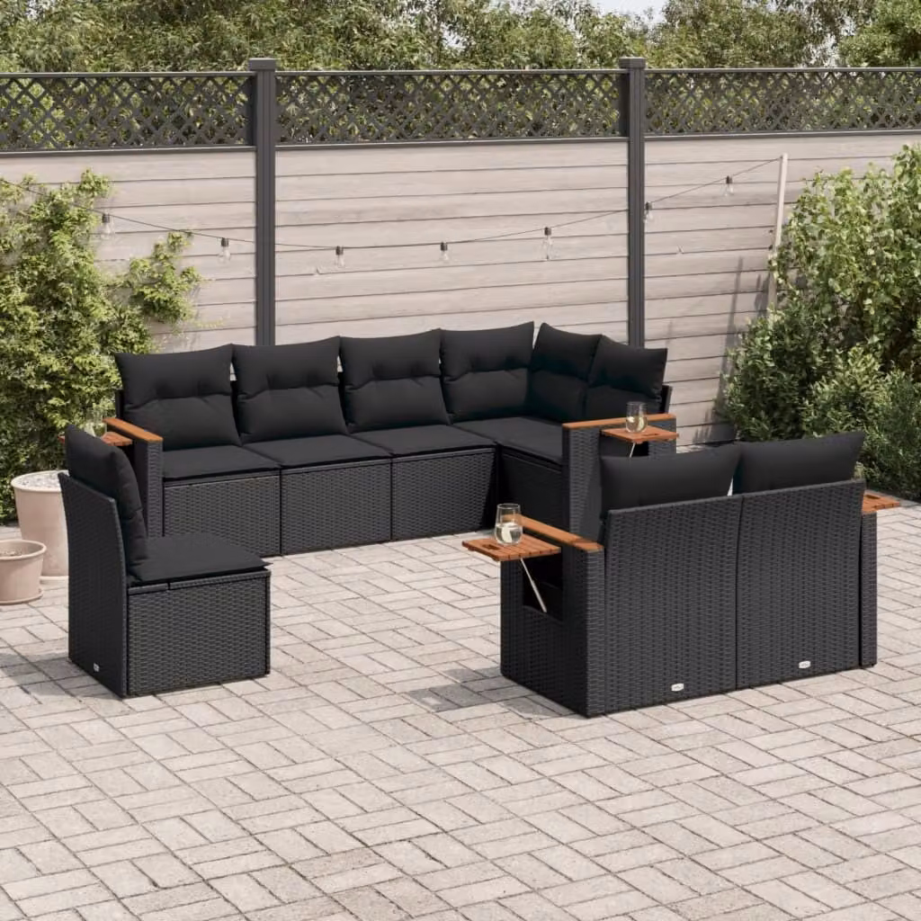 Maison Exclusive - Set da giardino 8 pezzi con cuscini in polyrattan nero