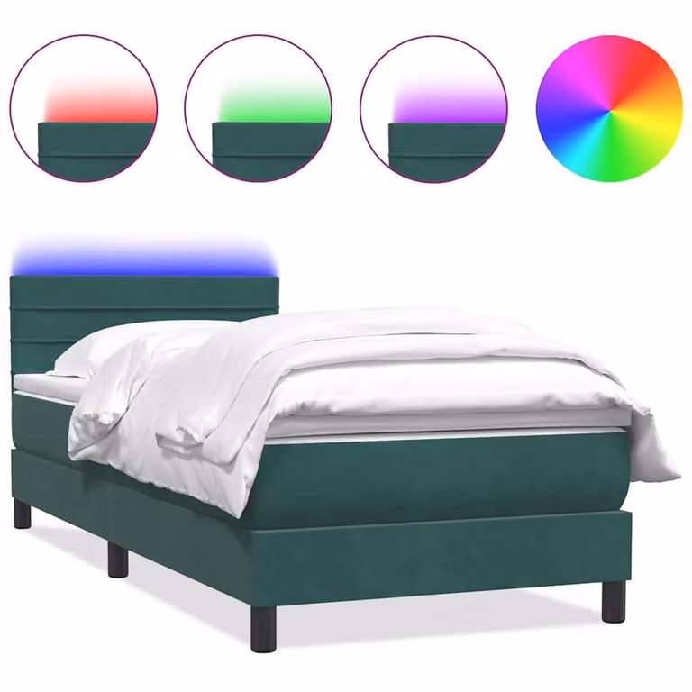 Letto a Molle con Materasso e LED Verde Scuro 80x220 cm Velluto