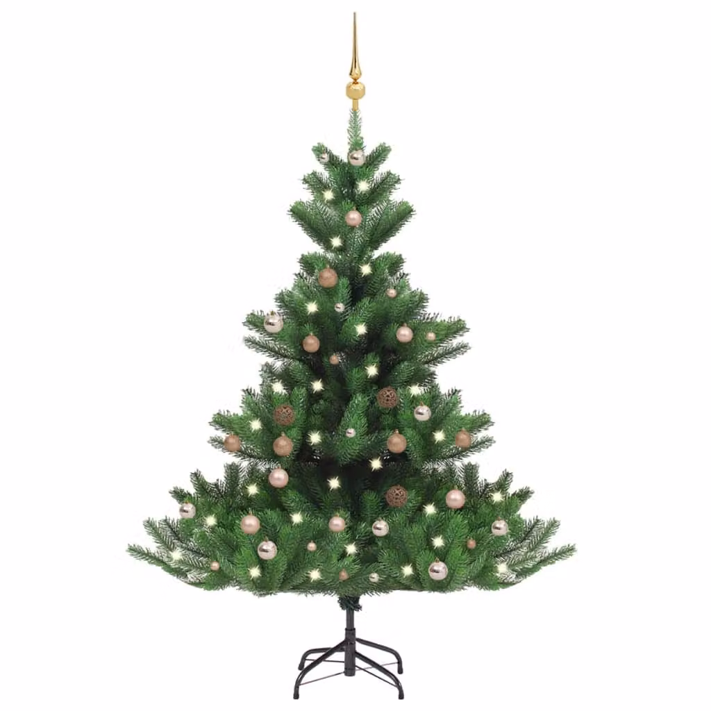 The Living Store Albero di Natale Artificiale Nordmann LED e Palline Verde 180 cm