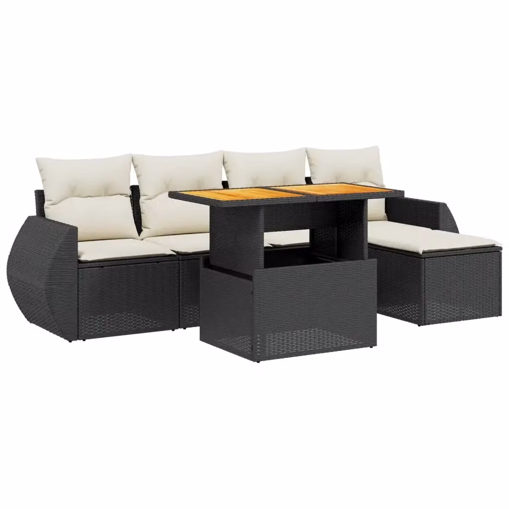 Set da giardino vidaXL composto da 6 pezzi in polyrattan nero con cuscini e tavolino da esterno – 2