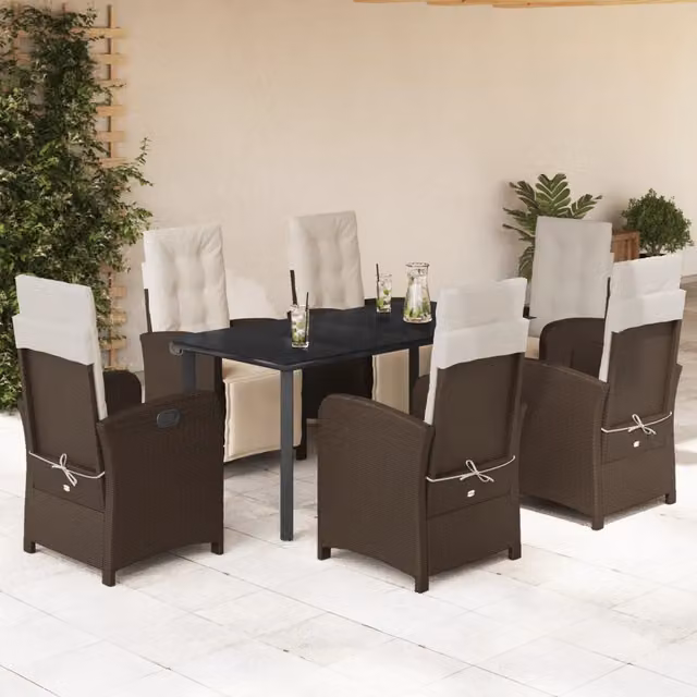 Set da Pranzo da Giardino 7pz con Cuscini in Polyrattan Marrone 3212553