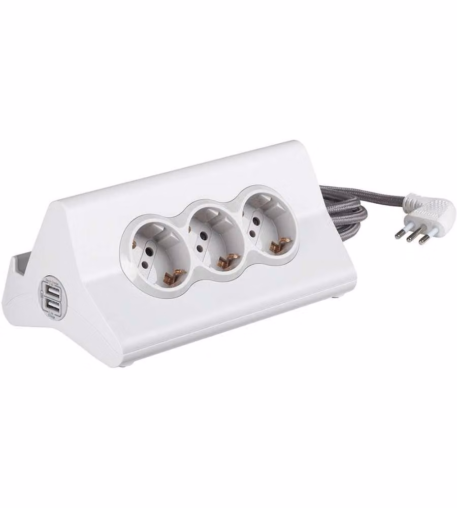 Bticino Multipresa Bianca - con 2 Prese 2P+T - 1 Presa Shucko + 2 USB