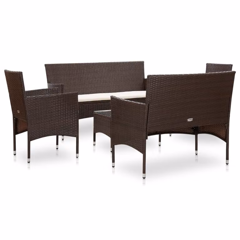 set 5 pezzi da giardino con cuscini in poly rattan marrone