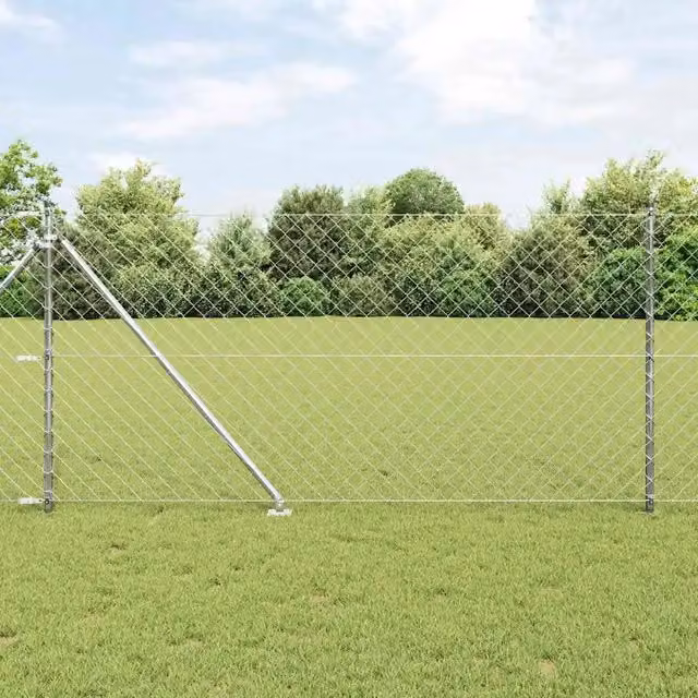 Recinzione a maglie con punte vidaXL in acciaio zincato argento L: 25 m, H: 1 m
