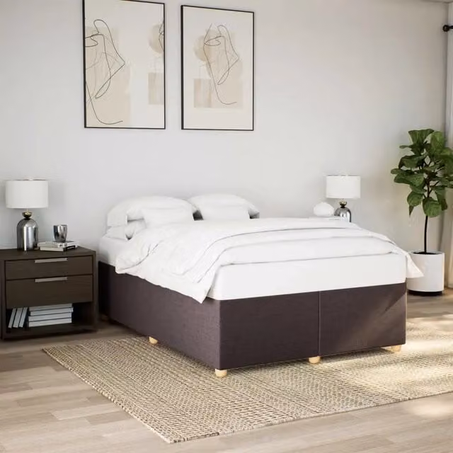 Giroletto vidaXL in tessuto marrone scuro con doghe in legno, L/P: 160 x 200 cm – 1