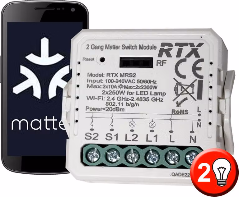 Controller a 2 canali con relè, compatibile con MATTER, WiFi, HomeKit, Google Home, Assistant e Alexa