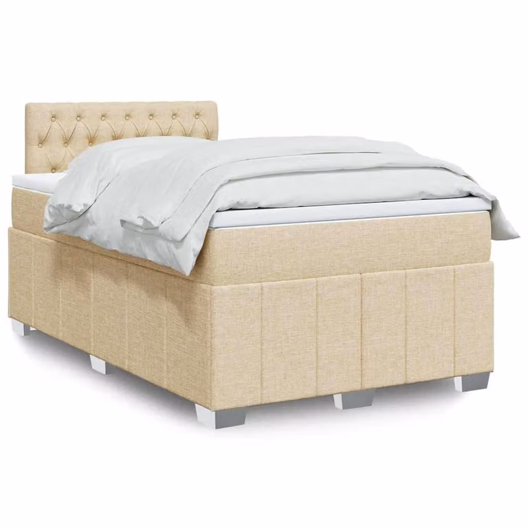 vidaXL Giroletto a Molle con Materasso Ibrido in Tessuto Beige e Bianco L/P/H: 120 x 200 cm